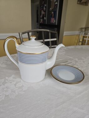 Tropez Blue By Christian Dior.  Coffee/ Tea Pot With Cover And 2 Coffee Plates.